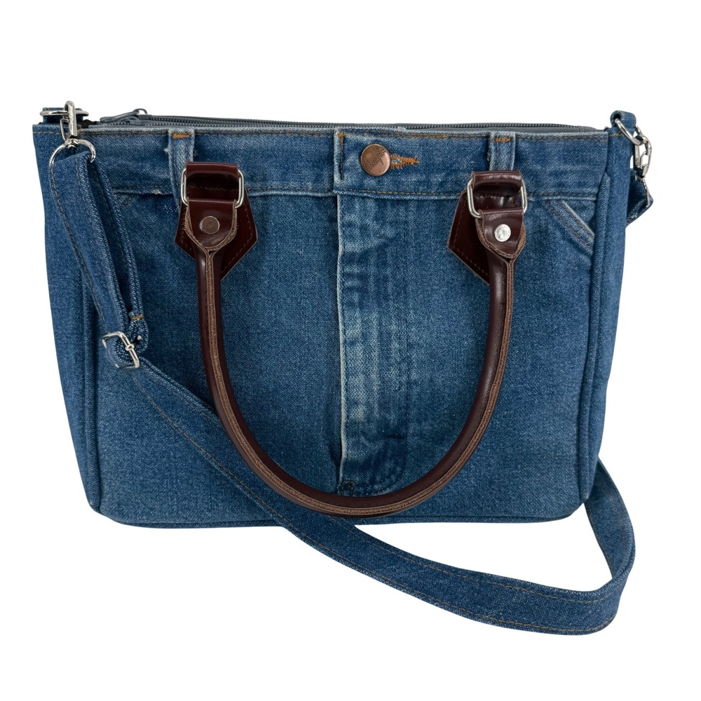 Wrangler Upcycled Denim Tote Bag Blue Jean Handbag Crossbody Leather Western
